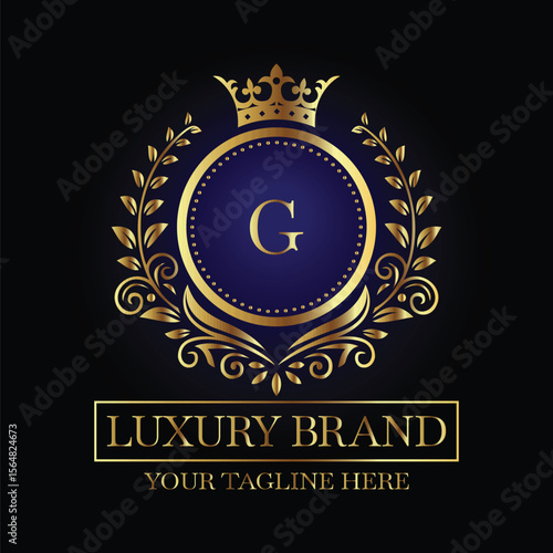 Luxurious Emblem Design with Gold Letter G and Crown on Black Background