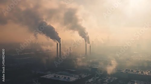 A dense cloud of smog hovering over the city, reducing visibility and threatening health