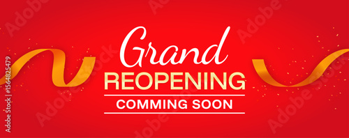 Confetti and ribbons on a red background_Grand REOPENING_COMMING SOON