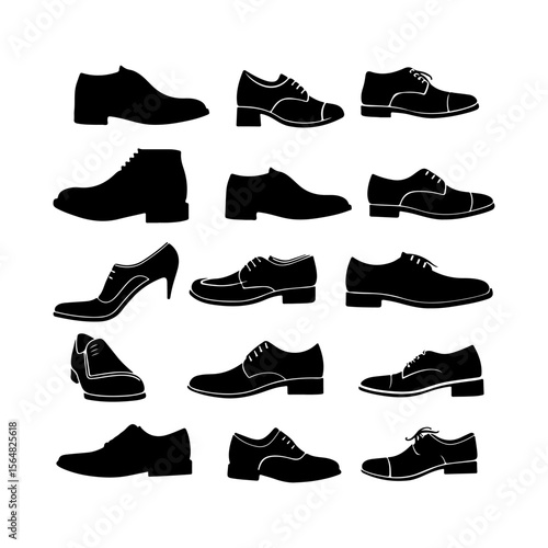 Set of Male Shoes Silhouette Clipart White Background