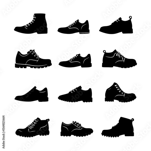 Set of Male Shoes Silhouette Clipart White Background