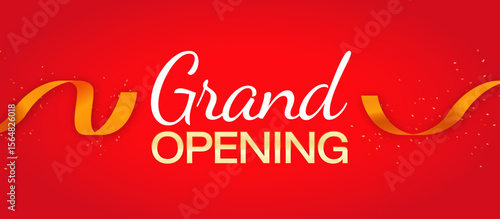 Confetti and ribbons on a red background_Grand OPENING