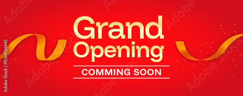 Confetti and ribbons on a red background_Grand OPENING_COMMING SOON_02