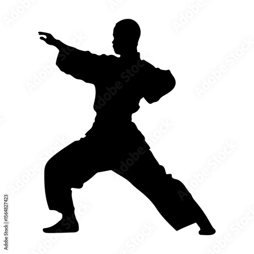 Tai Chi Pose Silhouette Clipart White Background