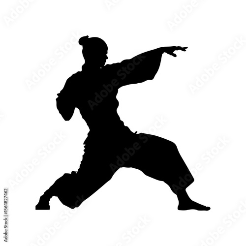 Tai Chi Pose Silhouette Clipart White Background