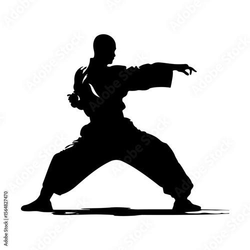 Tai Chi Pose Silhouette Clipart White Background