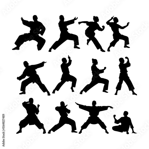 Tai Chi Pose Silhouette Set Clipart White Background