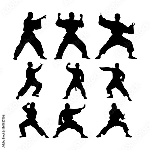 Tai Chi Pose Silhouette Set Clipart White Background