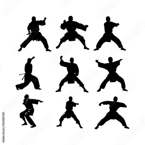 Tai Chi Pose Silhouette Set Clipart White Background