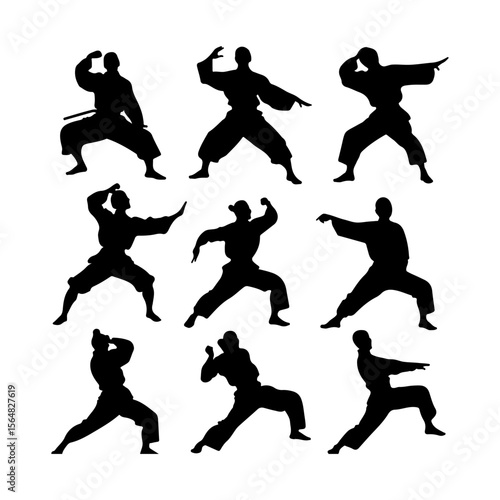 Tai Chi Pose Silhouette Set Clipart White Background