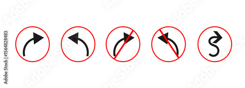 Mixed Road Direction Arrows – Blocked, Curved, and Unblocked Signs – Vector Traffic Icons Set