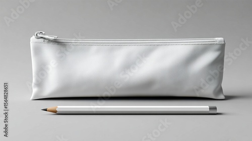 White pencil case, pencil, mockup, studio. High quality