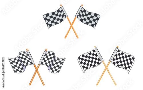 Crossed Racing Flags – Flat Vector Icons