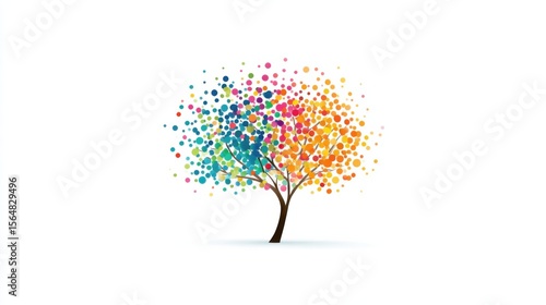 Vibrant Tree with Polka Dot Leaves in Cool and Warm Colors