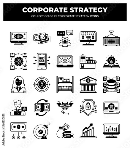 Collection of 25 Corporate Strategy Icons: Business. Finance. and Marketing Visuals