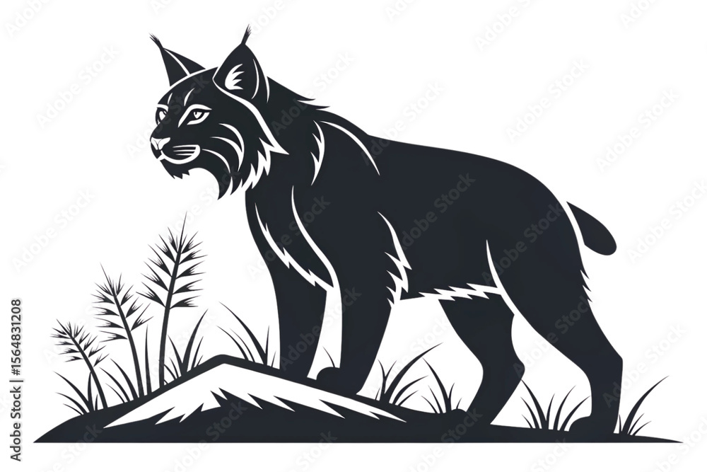 Fototapeta premium Majestic Lynx Silhouette Wildcat in its Natural Habitat - A Stunning Vector Illustration