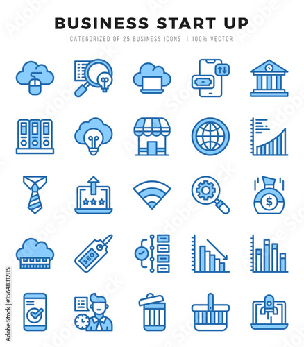 Simple Set of Business Start Up Related Vector Two Color Icons.