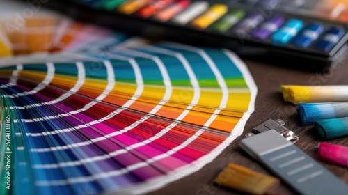 Modern Creative Design Studio Interior with Teamwork and Technology Concept