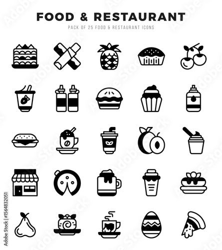 Food and Restaurant Icons Pack. Lineal Filled icons set. Lineal Filled icon collection set.