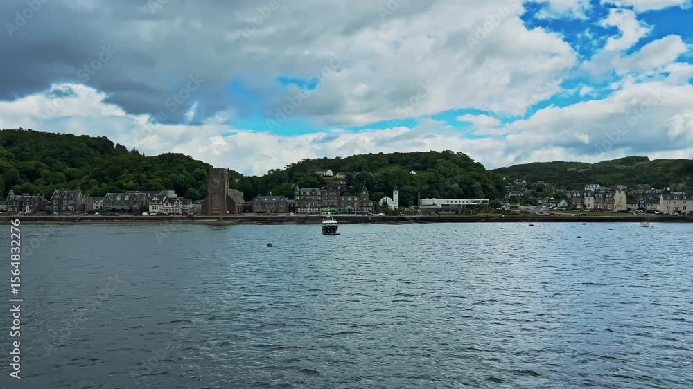 Boats, Yachts And Ship In Scotland Ocean Bay - Panning Shot Boats, Yachts And Ship In Scotland Ocean Bay - Panning Shot