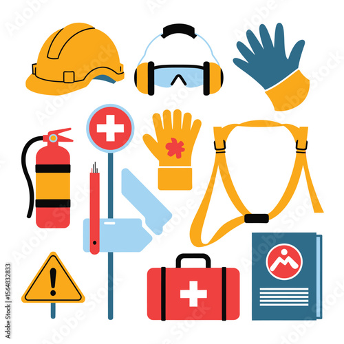 2d vector illustration safety icons , Civil protection and safety when working and taking safety