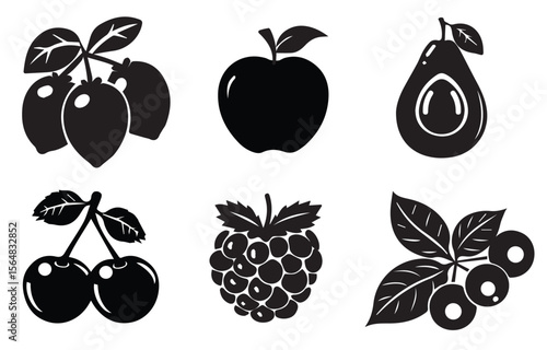 Food fruits glyph icon set. Vector pictograms of pear, black sign silhouette illustration.Defferent food vectors