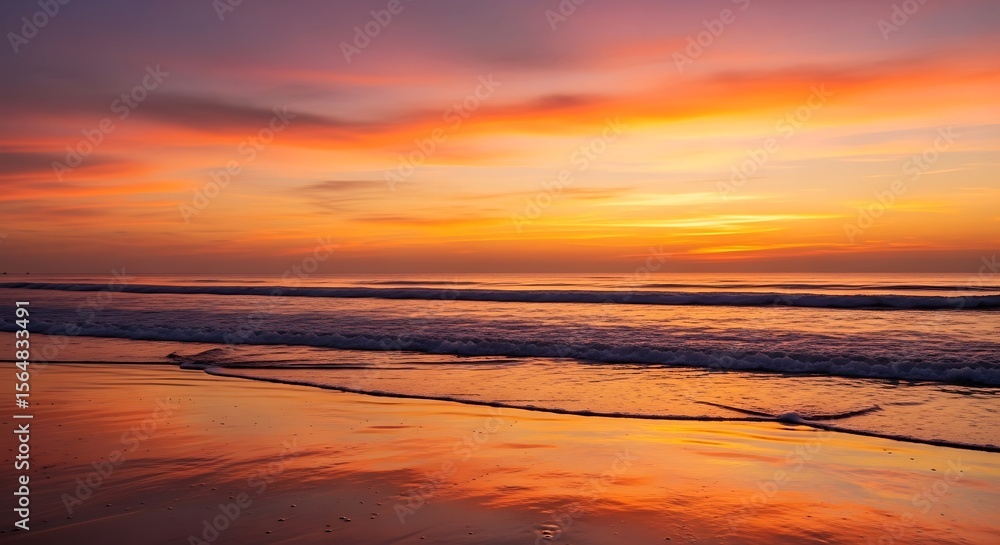 Naklejka premium Beautiful beach sunset ocean waves seascape nature scenery landscape travel photography wallpaper background