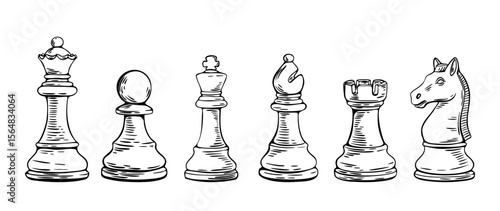 Chess sketch drawing of full classic piece lineup