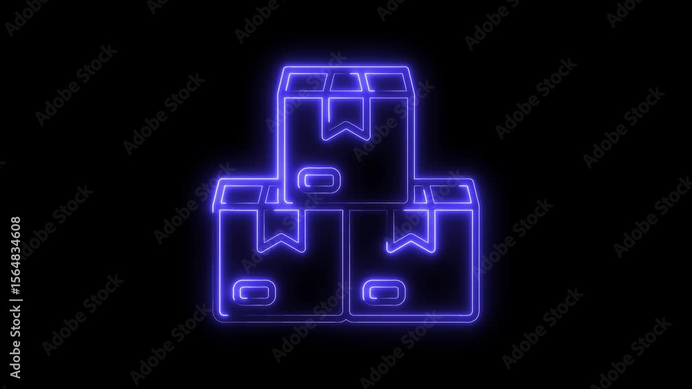 Glowing neon boxes stacked on black background animation for logistics and delivery services Glowing neon boxes stacked on black background animation for logistics and delivery services