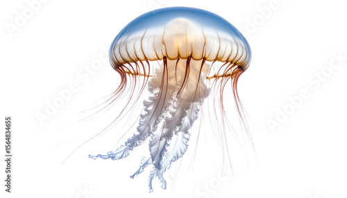 Jellyfish with transparent tentacles, isolated on transparent background