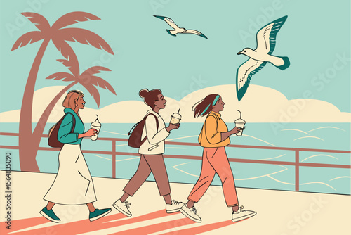 Coastal Friendship Boardwalk Scene