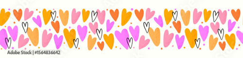 Cute hand drawn hearts seamless pattern, great for Valentine's Day, Weddings, Mother's Day - textiles, banners, wallpapers, backgrounds.