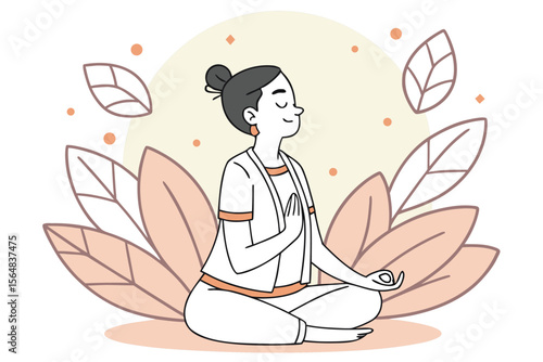 Meditating Character Illustration – Calm Cartoon Scene for Mindfulness Editorials, Wellness Apps, and Peaceful Branding
