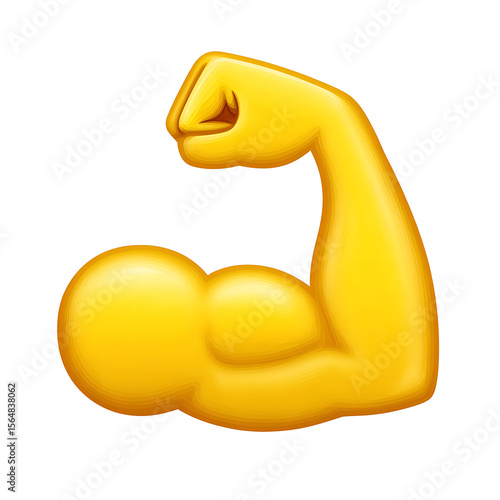 Glossy Yellow Arm Flexing Bicep Emoji on transparent background.