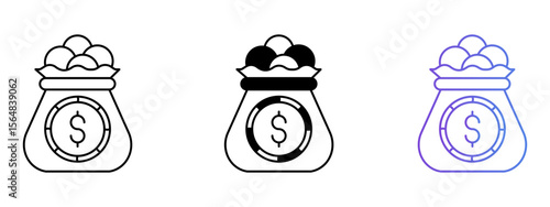 Cash Bag Icon – Line, Glyph & Gradient Style