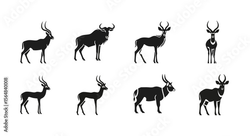 Vector antelope silhouette vector art collection featuring kudu wildebeest and waterbuck wildlife illustration