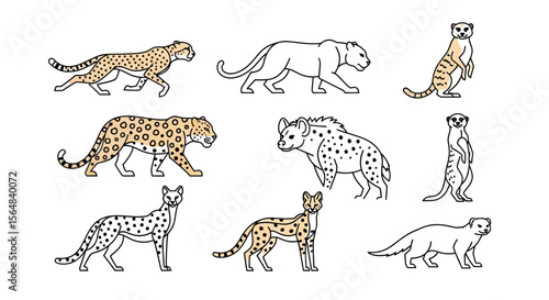 Vector illustration of desert animals camel gazelle ostrich fox lizard scorpion wildlife fauna desert ecosystem