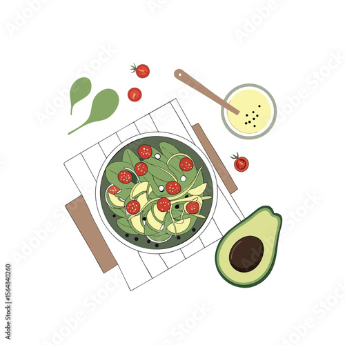 Appetising salad graphic showcases fresh ingredients and vibrant colours, perfect for culinary projects and healthy eating designs.
