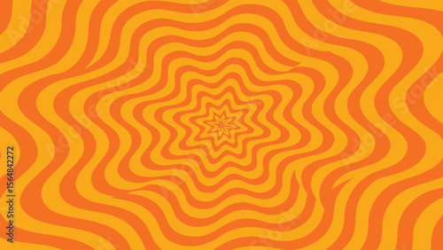 Orange and yellow psychedelic pattern with a central starburst effect creating a hypnotic design