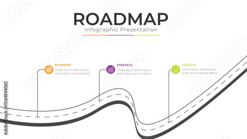 3 Step Modern Business Milestone Route Roadmap Infographic Template – Target, Planning, Strategy, Success Map & Growth Timeline Vector Design