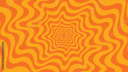 Orange and yellow psychedelic pattern with swirling lines creating a hypnotic effect and depth illusion