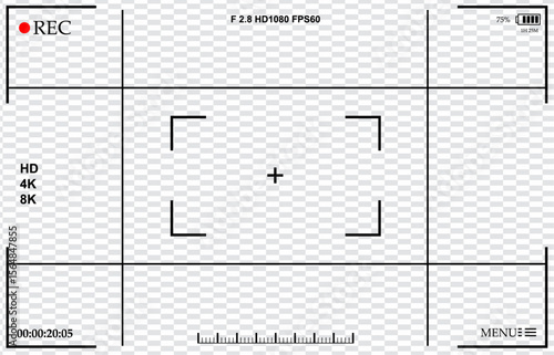 Best Video Camera View-finder Frame Design 2025, Transparent PNG and Vector Illustration Art, Camera Recording Screen Template For Overlay Design, Best 2025 Vector illustration Design 

