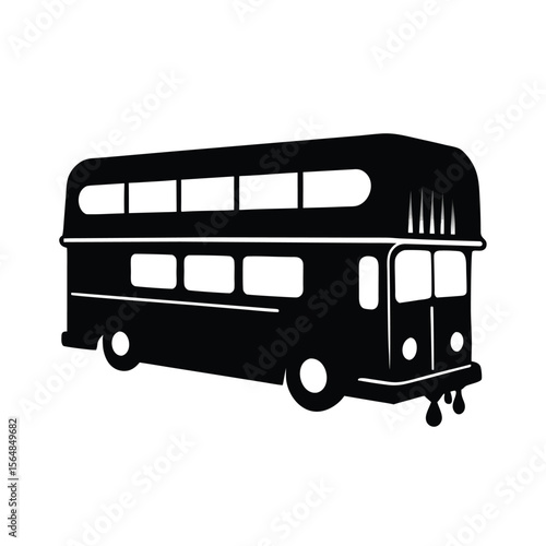 Black double decker bus side view silhouette vector illustration