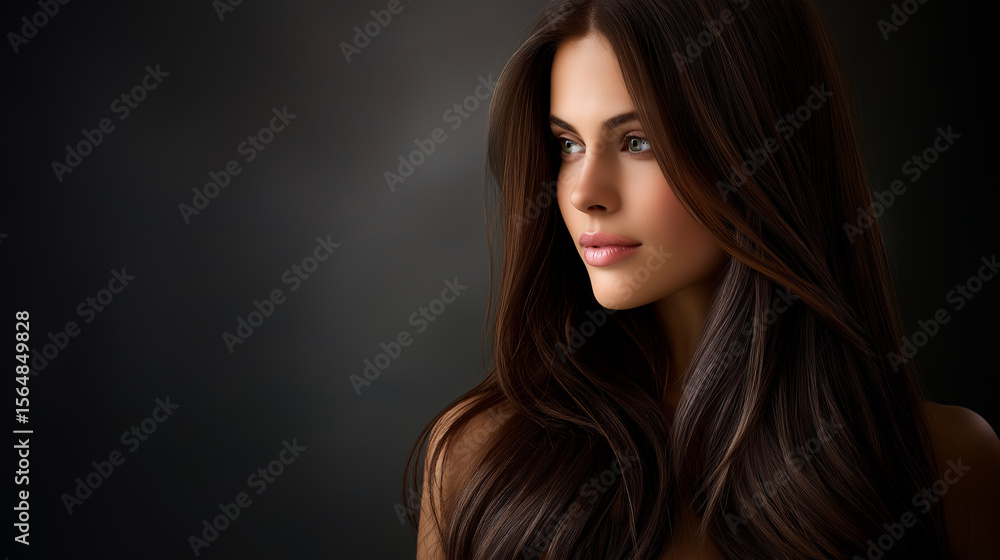 Fototapeta premium Brunette Beauty: Glossy Hair in Studio Light