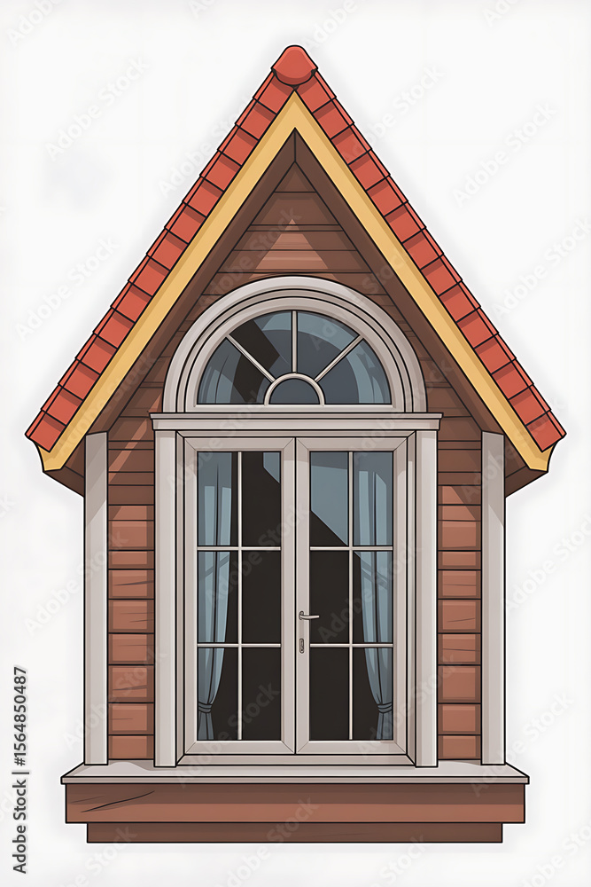 Obraz premium Small wooden house with a large arched window.