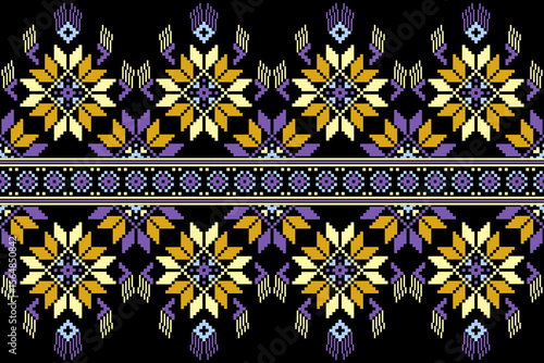 Cross stitch pattern concept showcasing traditional ethnic geometric pattern, Design for textile, background,carpet,wallpaper,clothing,wrapping,Batik,fabric,Vector illustration	
