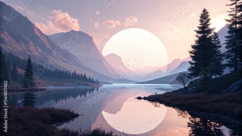 Tranquil sunrise over a calm lake reflecting the blue sky and distant mountains, or a vibrant sunset painting the clouds over a mountain landscape
