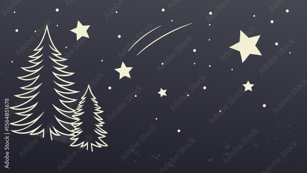 Naklejka premium Vector Serene night scene featuring stylized trees and stars against transparency background