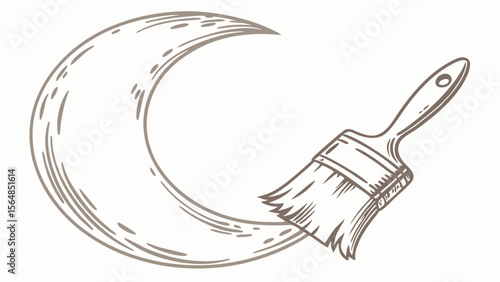 Vector Crescent shape with paintbrush symbolizes creativity and artistic expression