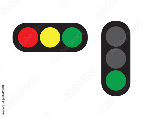 Set of Traffic Light Icon Showing Red, Yellow, and Green Signals.  Traffic light icon set. Traffic signal signs. Street regulation system signals